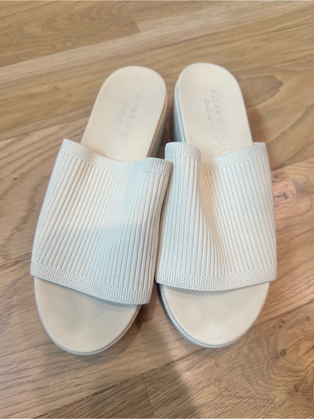 Altar'd State Cream Ribbed Knit Slide Sandals